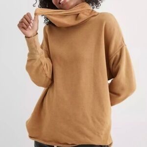 Aerie Mustard Yellow Rib Turtleneck Oversized Pullover Sweatshirt Xsmall Women’s